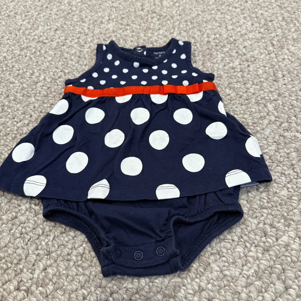 Carters‎ Baby Girls Navy White Polka Dot Dress Bloomer Set Size 3 Months